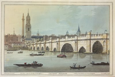 Uitzicht op de oude London Bridge door Joseph Farington